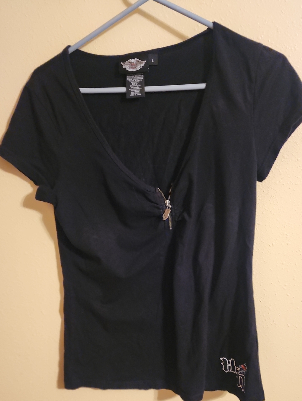 Harley-Davidson Black V-Neck Short Sleeve Zip Top
